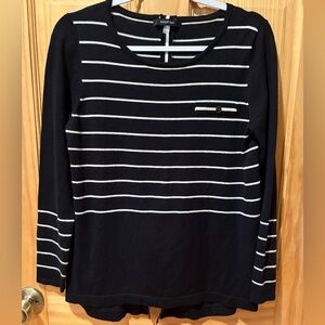 August Silk Black & White Striped Sweater with button Back Detail Womens S